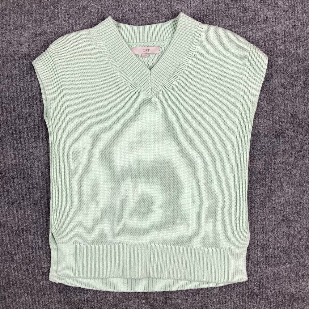 LOFT Sweater Vest Women’s XS Mint Green Sleeveless‎ Knit Pullover V-Neck